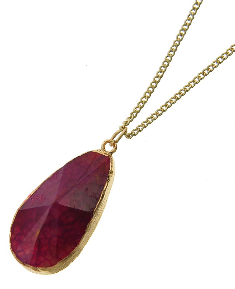 Metal Semi Precious Stone Pendant Long Necklace