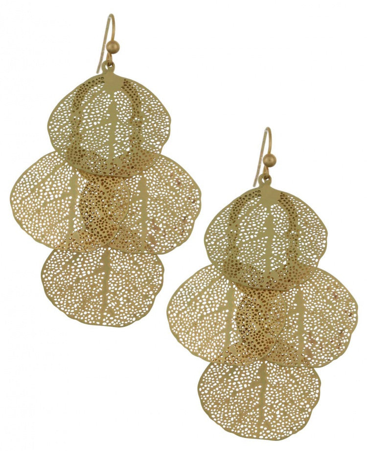 Filigree Metal Leaf Chandelier Earring Set