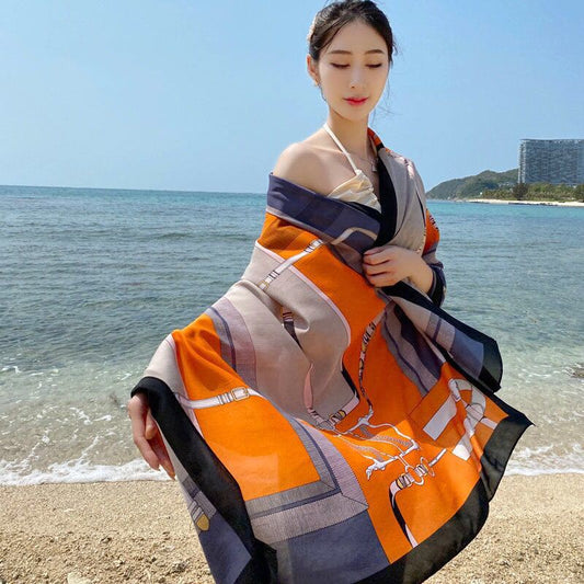 Hangzhou female silk scarves wild spring and summer seaside fashion temperament sunscreen scarf long shawl shading big yarn towel